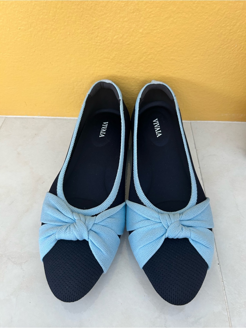 VIVAIA Aria 5° Pointed Toe Knit Ballet Flats Navy Blue Bow Size EU 39 8- 8.5 - Picture 5 of 10